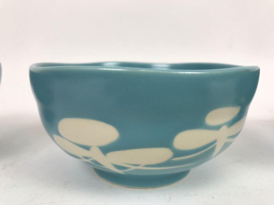 Set Of 3 Blue Glaze Asian Pottery Bowls [Photo 5]