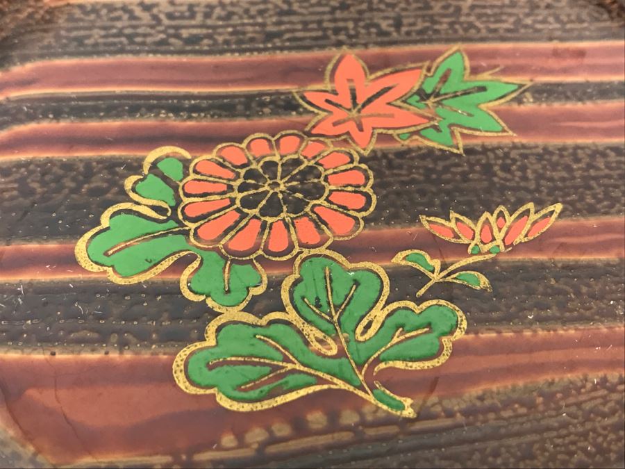 5 Floral Round Trays + 6 Japanese Signed Green Bowls [Photo 5]