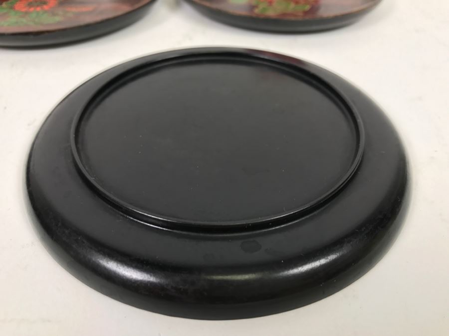 5 Floral Round Trays + 6 Japanese Signed Green Bowls [Photo 8]