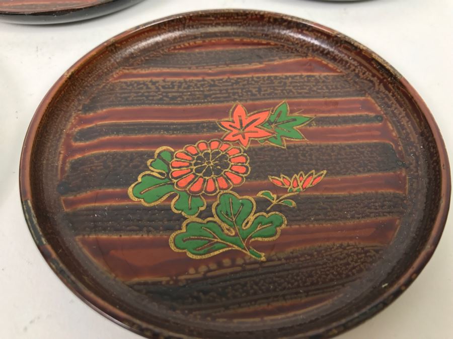 5 Floral Round Trays + 6 Japanese Signed Green Bowls [Photo 7]