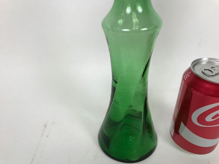 Vintage Japanese Green Hand Blown Art Glass Decanter With Stopper [Photo 2]