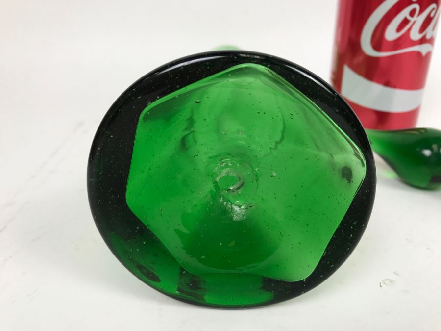 Vintage Japanese Green Hand Blown Art Glass Decanter With Stopper [Photo 10]