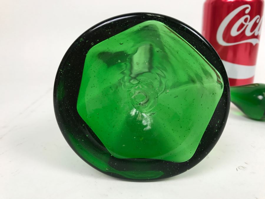 Vintage Japanese Green Hand Blown Art Glass Decanter With Stopper [Photo 3]