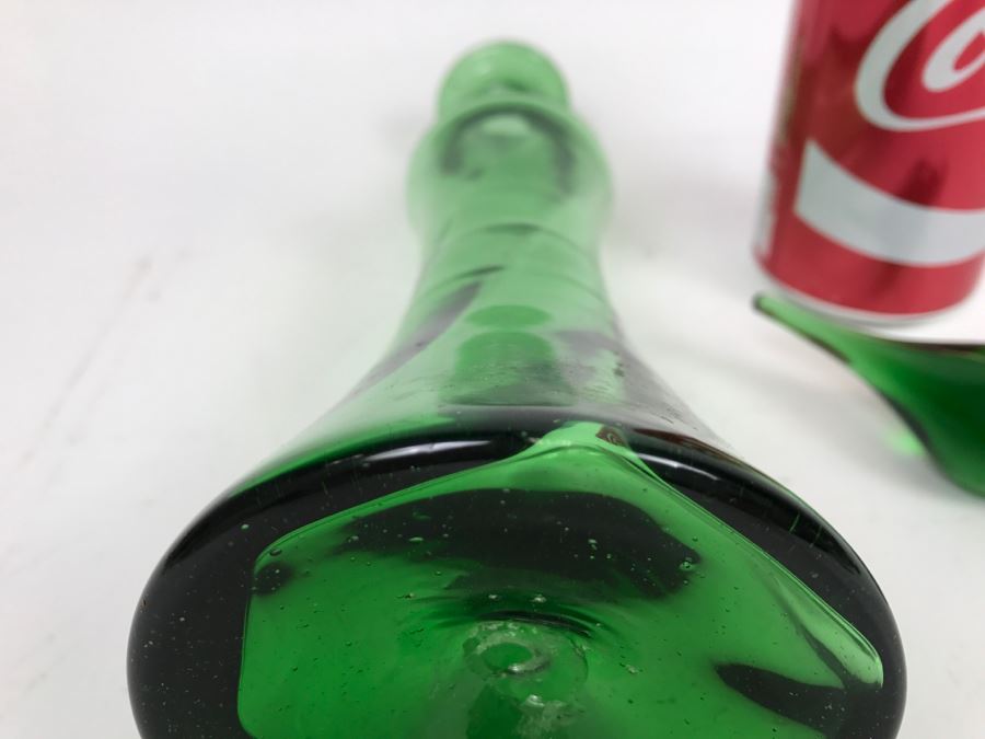 Vintage Japanese Green Hand Blown Art Glass Decanter With Stopper [Photo 11]