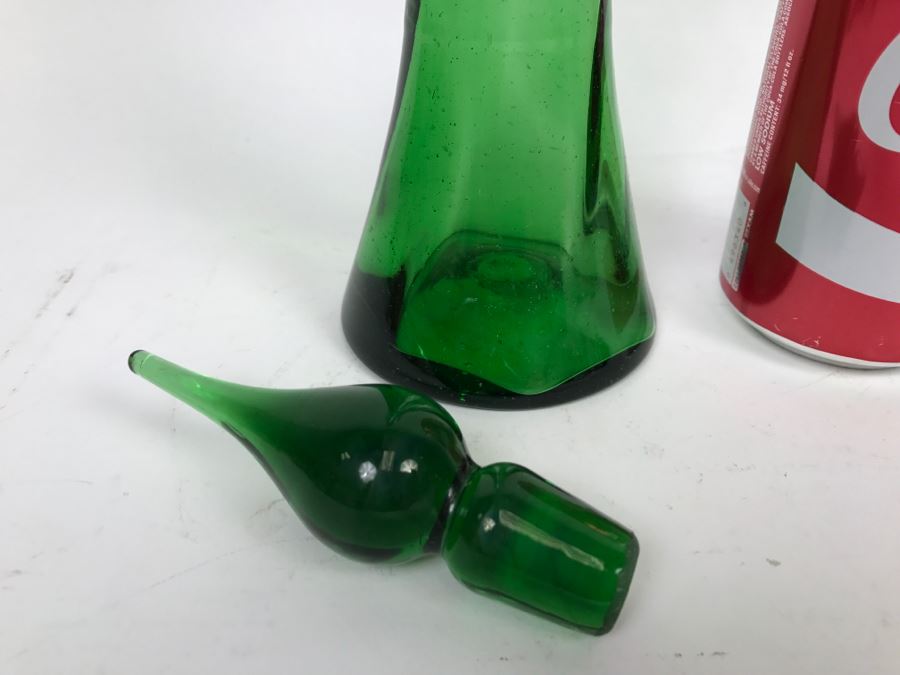 Vintage Japanese Green Hand Blown Art Glass Decanter With Stopper [Photo 7]