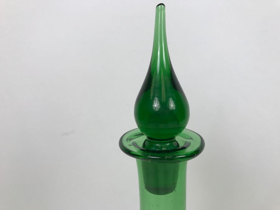 Vintage Japanese Green Hand Blown Art Glass Decanter With Stopper [Photo 5]