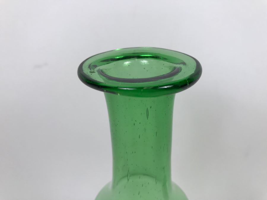 Vintage Japanese Green Hand Blown Art Glass Decanter With Stopper [Photo 8]