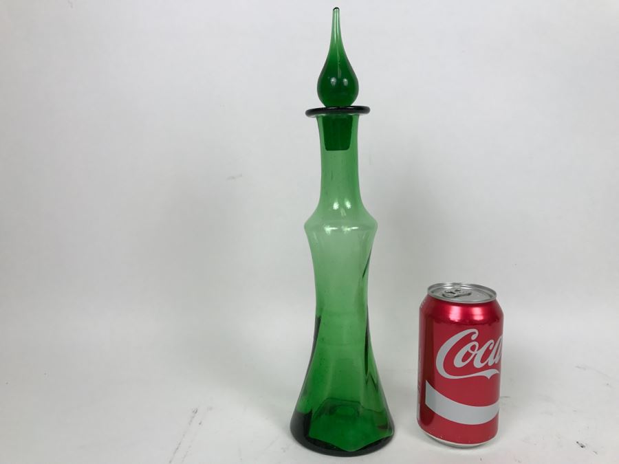 Vintage Japanese Green Hand Blown Art Glass Decanter With Stopper [Photo 1]