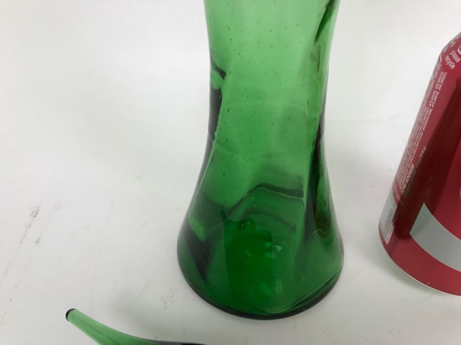 Vintage Japanese Green Hand Blown Art Glass Decanter With Stopper [Photo 9]