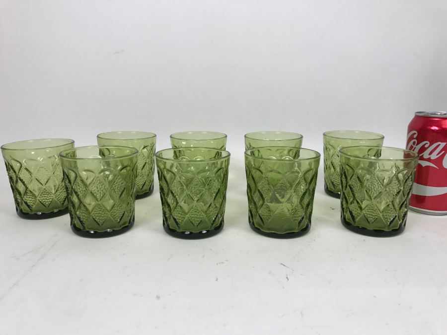 Set Of 9 Vintage Green Tumbler Glasses