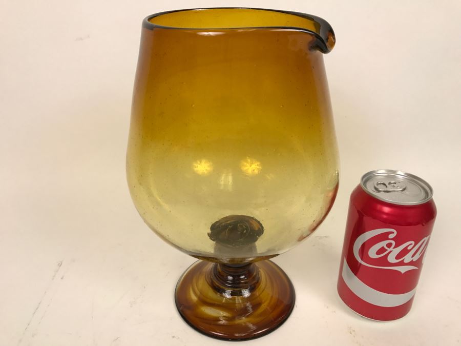 Large Vintage Hand Blown Amber Footed Pitcher [Photo 4]