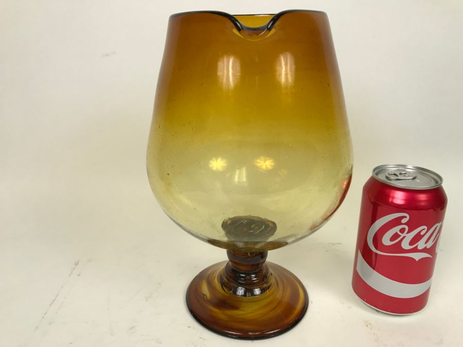 Large Vintage Hand Blown Amber Footed Pitcher [Photo 7]