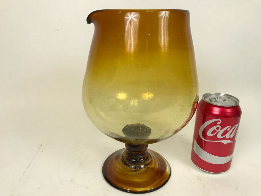 Large Vintage Hand Blown Amber Footed Pitcher [Photo 8]