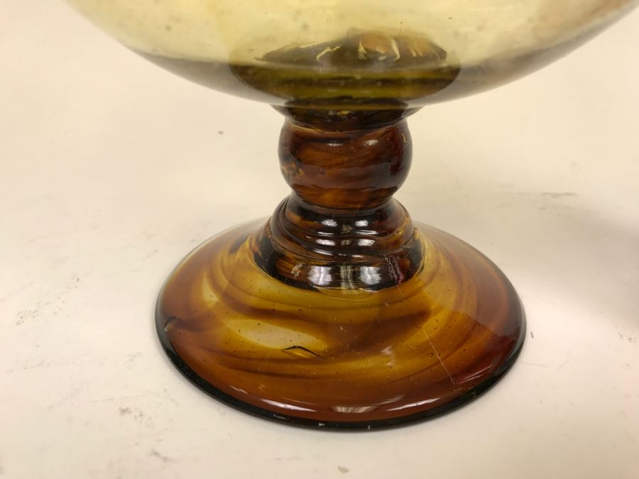 Large Vintage Hand Blown Amber Footed Pitcher [Photo 5]