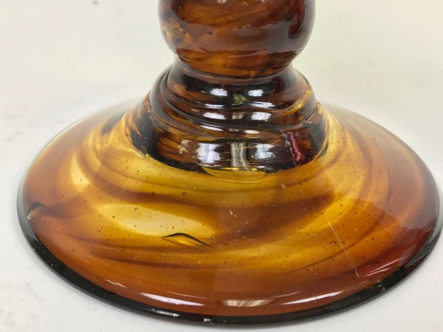 Large Vintage Hand Blown Amber Footed Pitcher [Photo 6]