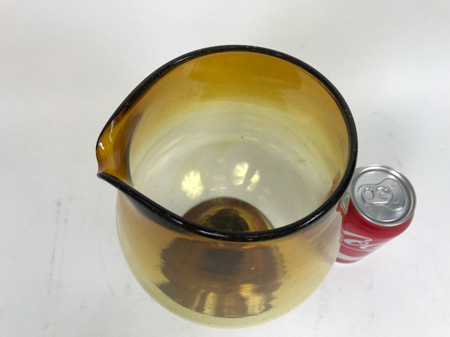 Large Vintage Hand Blown Amber Footed Pitcher [Photo 2]