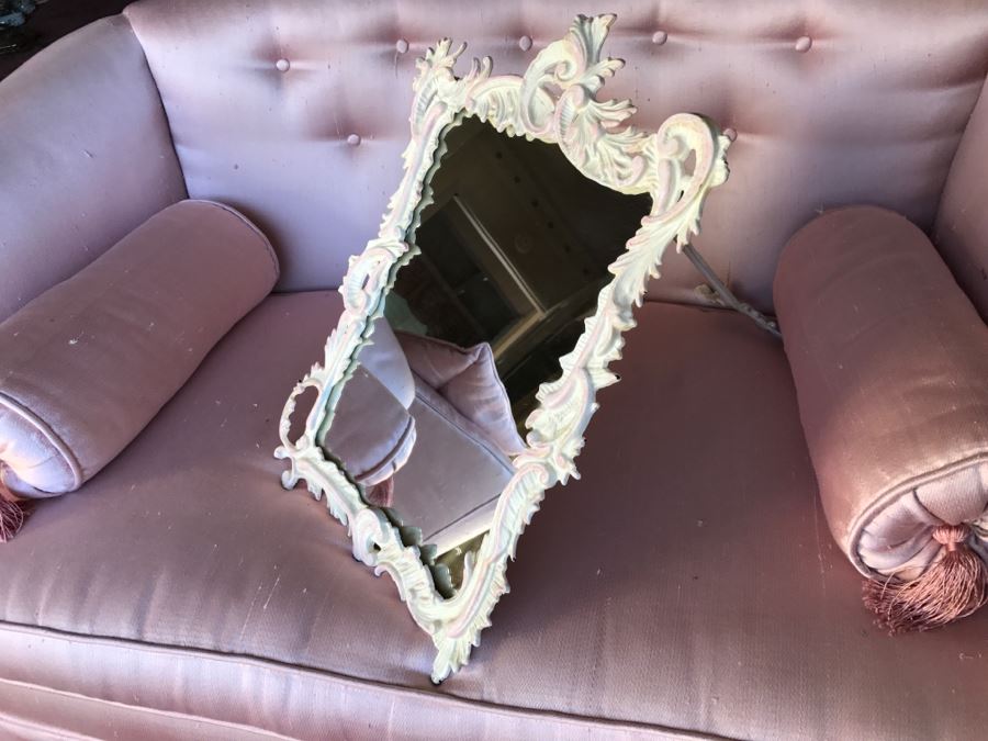 JUST ADDED - Large Shabby Chic Painted Metal Vanity Table Mirror With Swing Arm Stand [Photo 3]