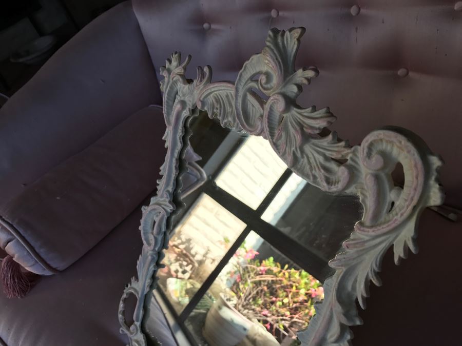 JUST ADDED - Large Shabby Chic Painted Metal Vanity Table Mirror With Swing Arm Stand [Photo 7]