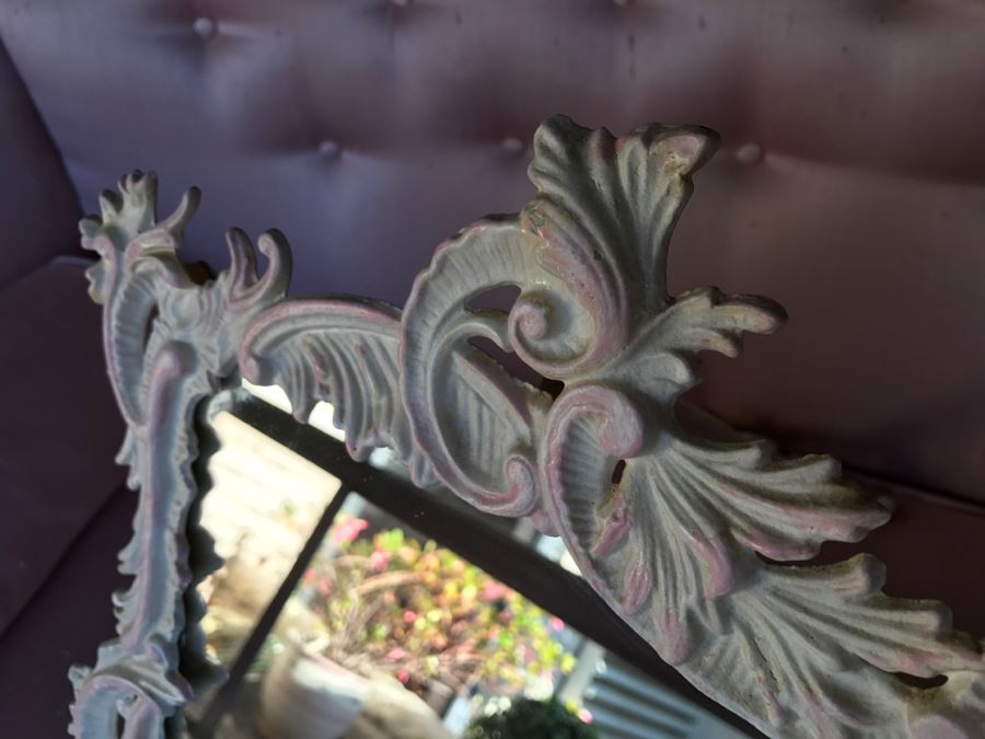 JUST ADDED - Large Shabby Chic Painted Metal Vanity Table Mirror With Swing Arm Stand [Photo 6]