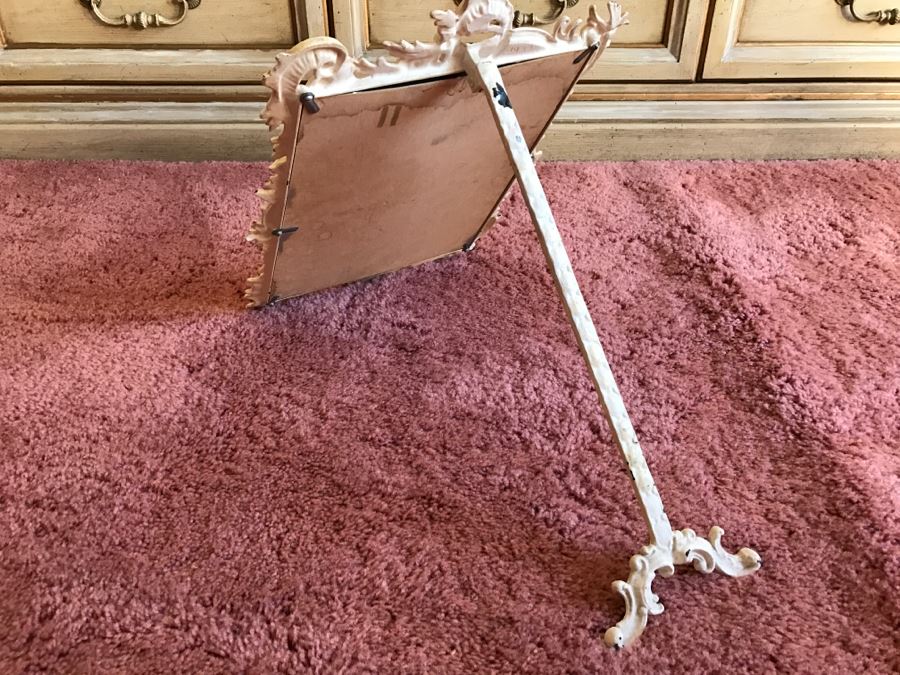 JUST ADDED - Large Shabby Chic Painted Metal Vanity Table Mirror With Swing Arm Stand [Photo 9]