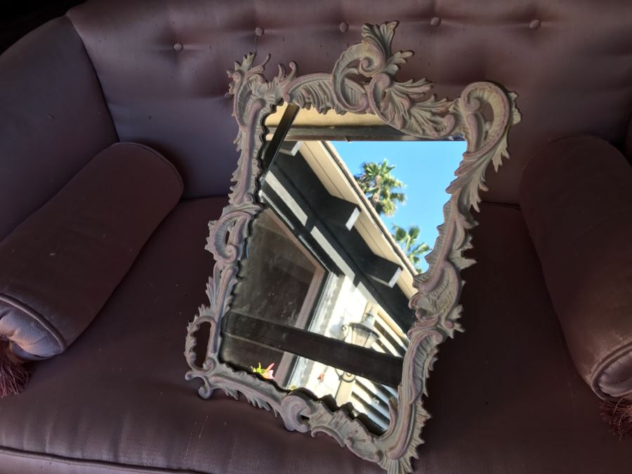 JUST ADDED - Large Shabby Chic Painted Metal Vanity Table Mirror With Swing Arm Stand [Photo 4]