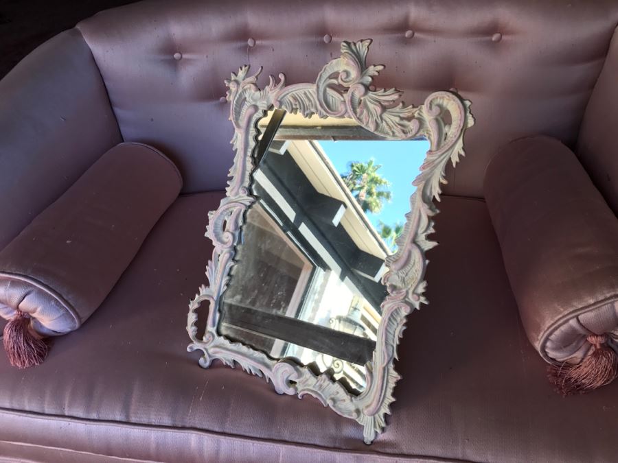 JUST ADDED - Large Shabby Chic Painted Metal Vanity Table Mirror With Swing Arm Stand