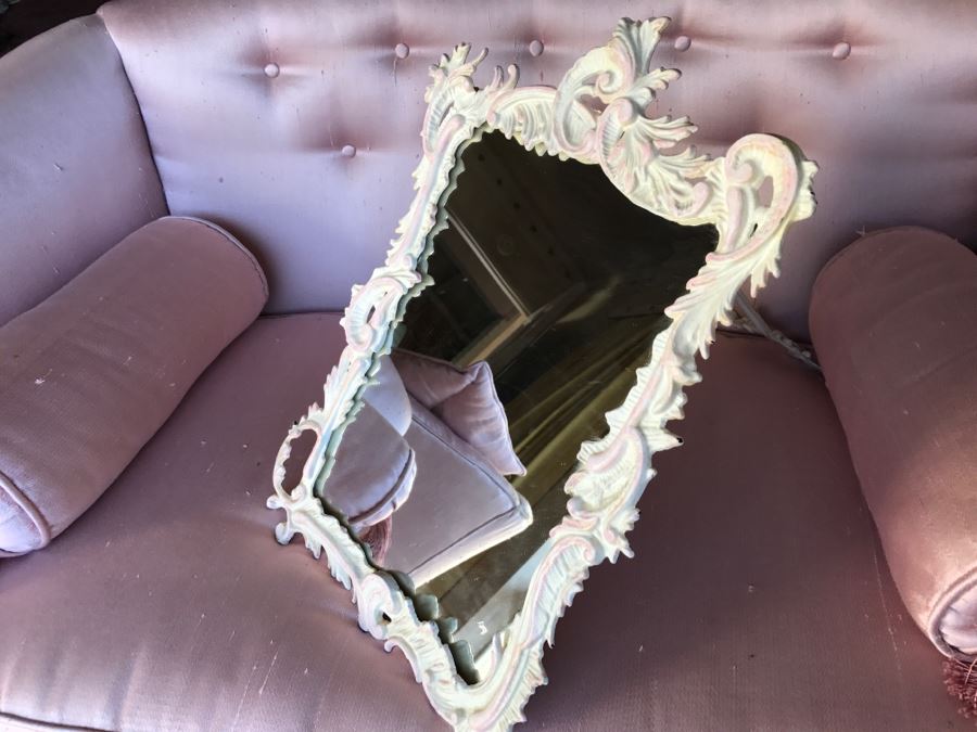 JUST ADDED - Large Shabby Chic Painted Metal Vanity Table Mirror With Swing Arm Stand [Photo 2]