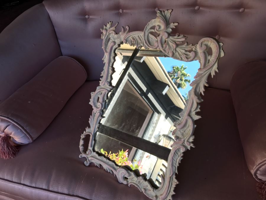 JUST ADDED - Large Shabby Chic Painted Metal Vanity Table Mirror With Swing Arm Stand [Photo 5]
