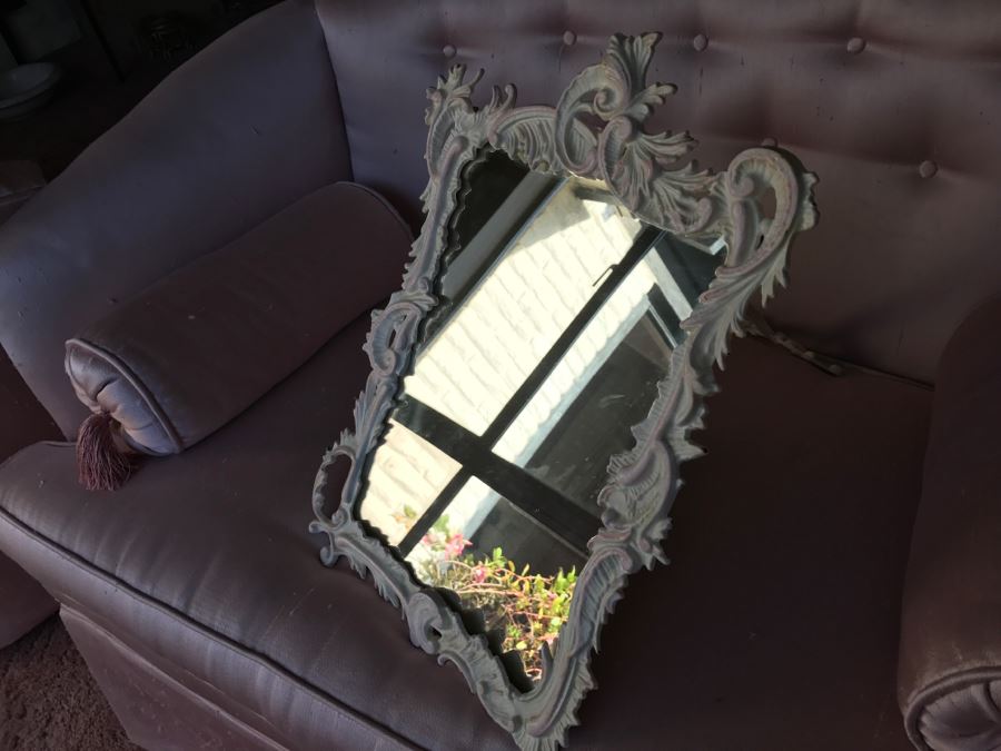 JUST ADDED - Large Shabby Chic Painted Metal Vanity Table Mirror With Swing Arm Stand [Photo 8]