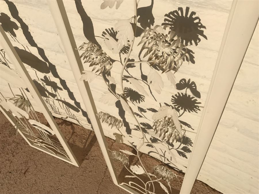 JUST ADDED - Pair Of Large Chinoiserie Framed Floral Motif Metal Sculptures Painted White [Photo 4]