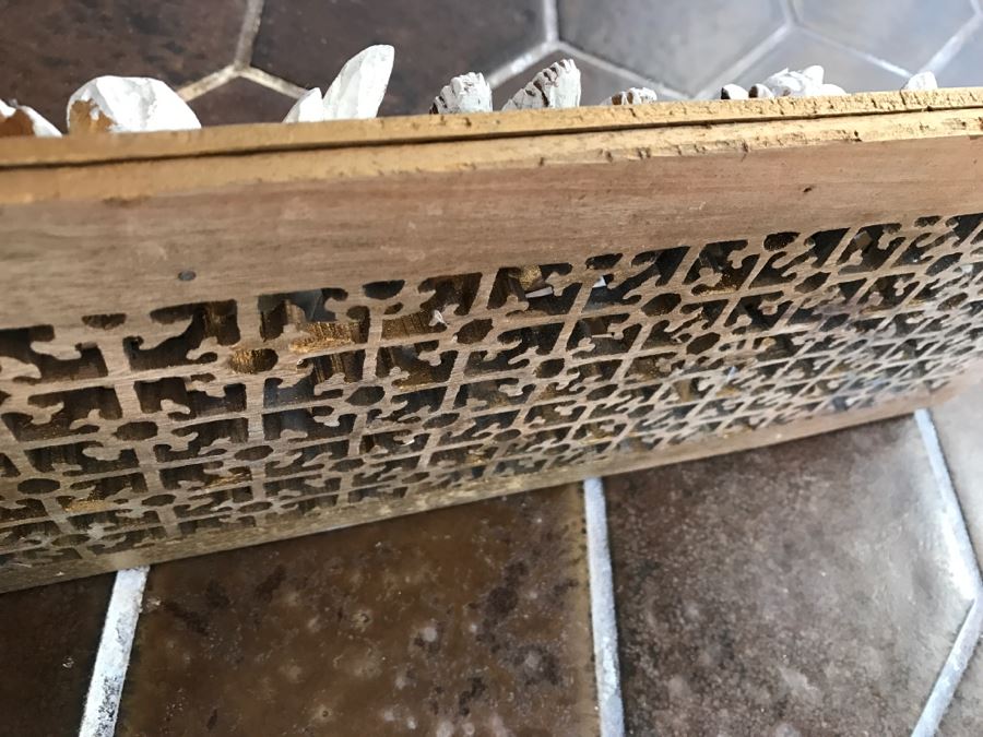 JUST ADDED - Heavily Carved High Relief Wooden Asian Sculpture Painted White With Wooden Frame Floral And Bird Motif [Photo 17]