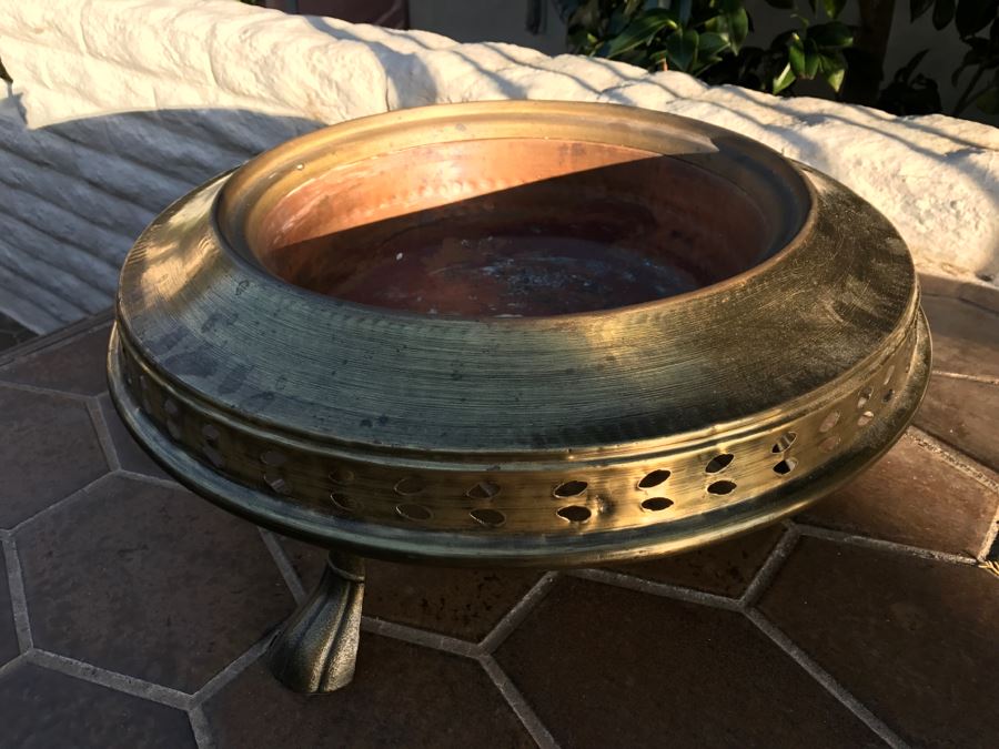 JUST ADDED - Hammered Brass Bowl With Brass Footed Stand [Photo 2]