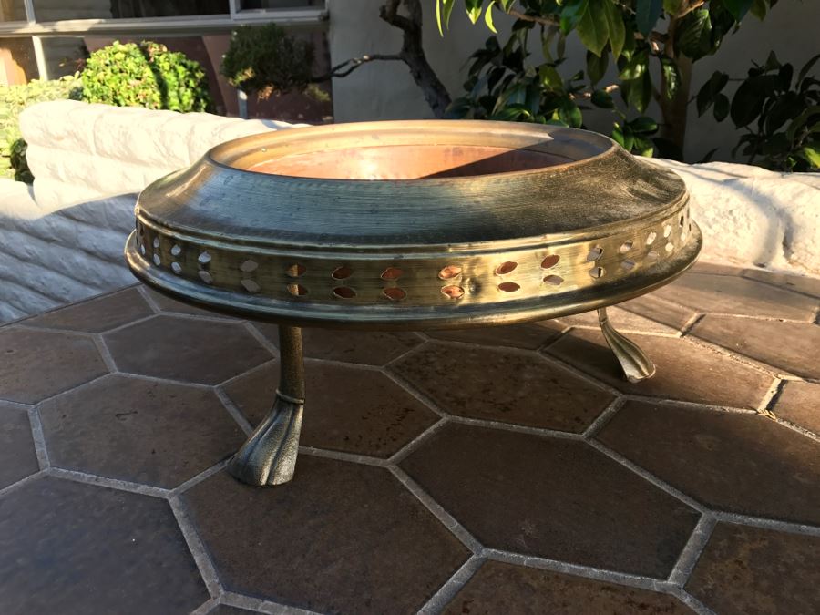 JUST ADDED - Hammered Brass Bowl With Brass Footed Stand