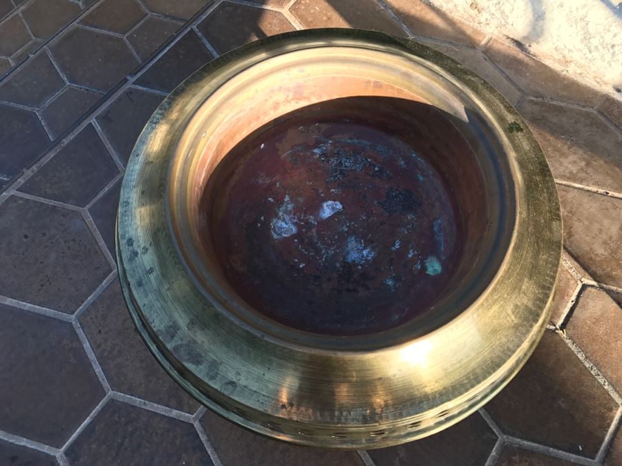 JUST ADDED - Hammered Brass Bowl With Brass Footed Stand [Photo 3]