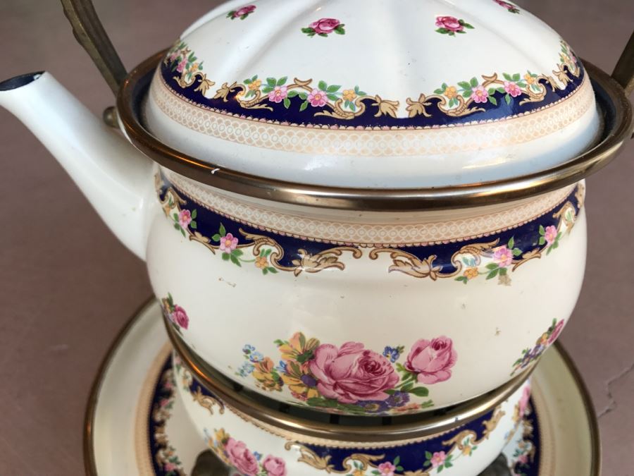 JUST ADDED - ASTA Enamel Cookware Teapot With Burner And Plate Made In West Germany By Fissler [Photo 3]