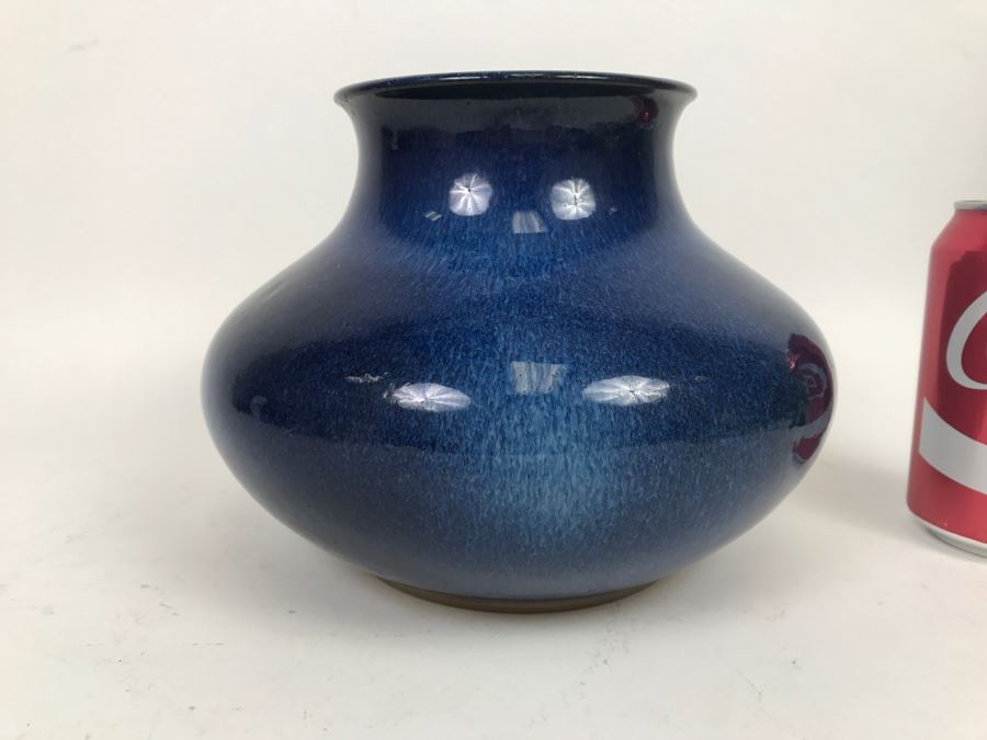 Stunning Blue Glaze Japanese Art Pottery Signed Underneath