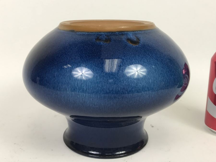 Stunning Blue Glaze Japanese Art Pottery Signed Underneath