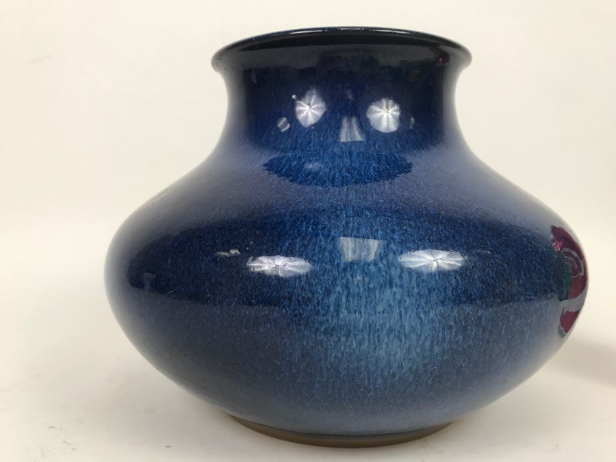 Stunning Blue Glaze Japanese Art Pottery Signed Underneath [Photo 7]