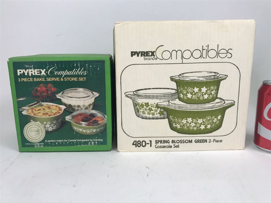 RARE (2) New In Boxes PYREX Spring Blossom Green 3-Piece Sets