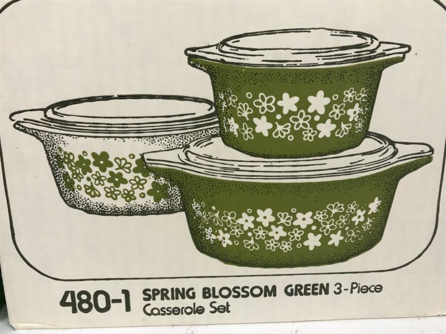RARE (2) New In Boxes PYREX Spring Blossom Green 3-Piece Sets [Photo 6]