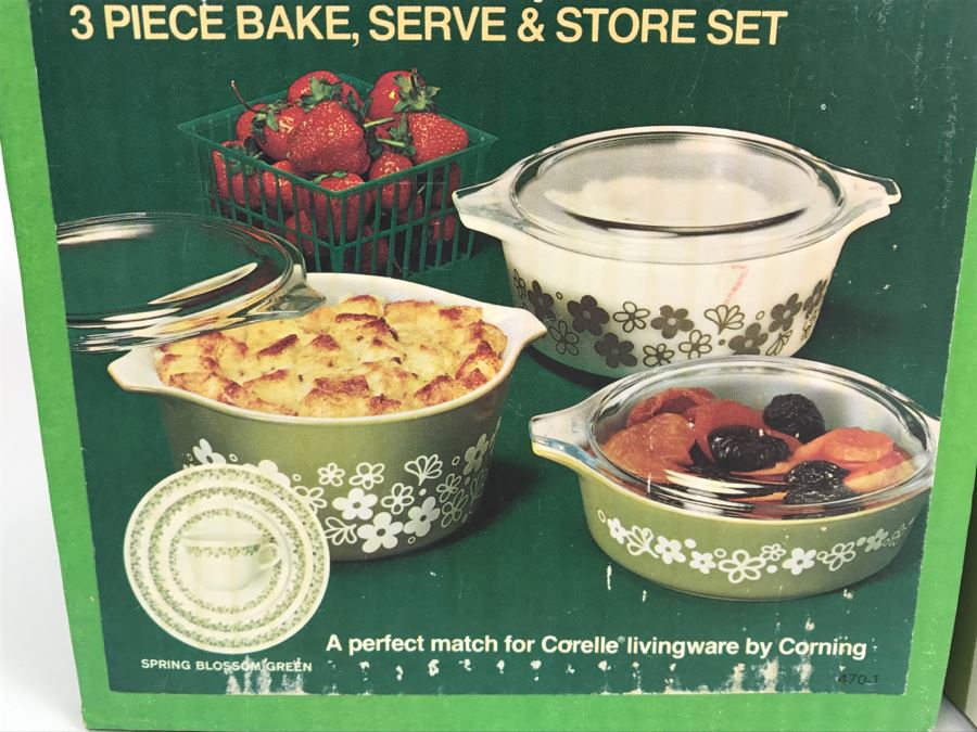 RARE (2) New In Boxes PYREX Spring Blossom Green 3-Piece Sets [Photo 4]