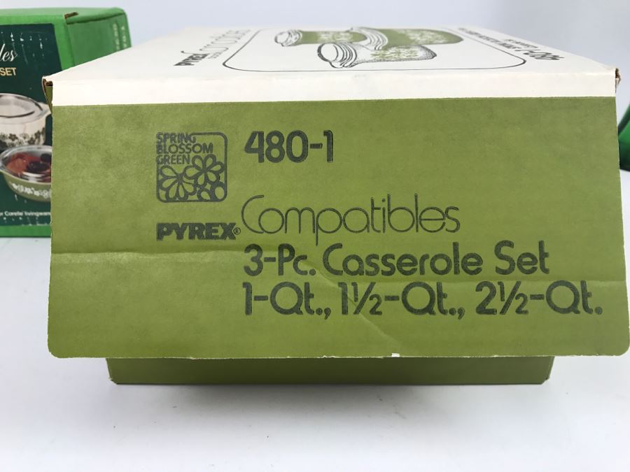 RARE (2) New In Boxes PYREX Spring Blossom Green 3-Piece Sets [Photo 7]