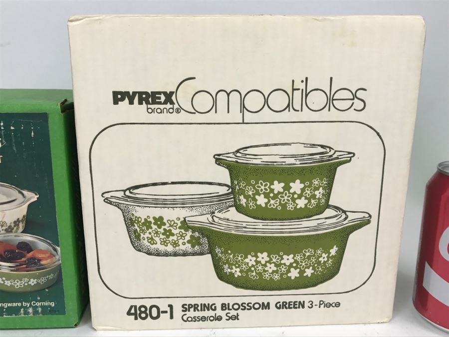 RARE (2) New In Boxes PYREX Spring Blossom Green 3-Piece Sets [Photo 5]