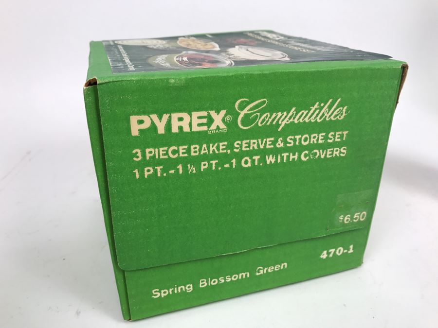 RARE (2) New In Boxes PYREX Spring Blossom Green 3-Piece Sets [Photo 8]