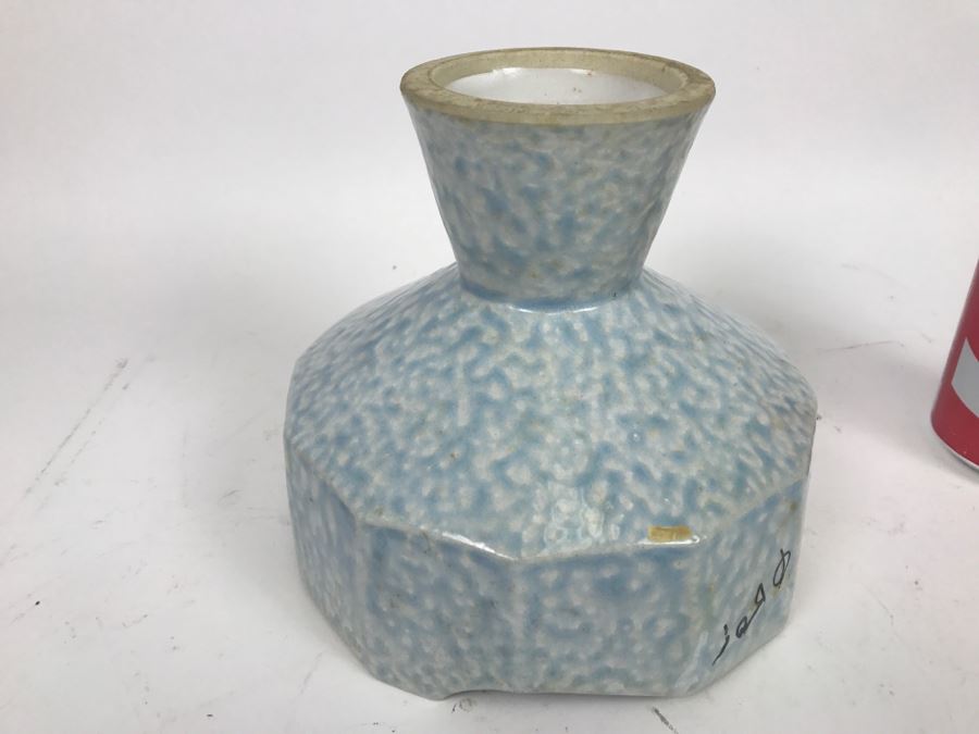 Japanese Light Blue Glaze Art Pottery Vase [Photo 9]