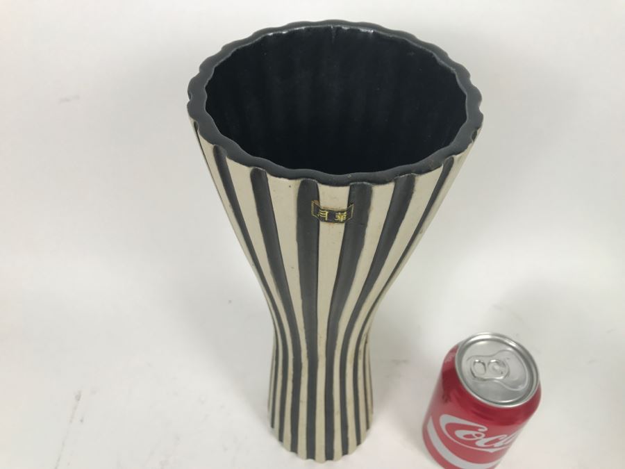 Stunning Tall Black And White Asian Art Pottery Signed Vase [Photo 7]