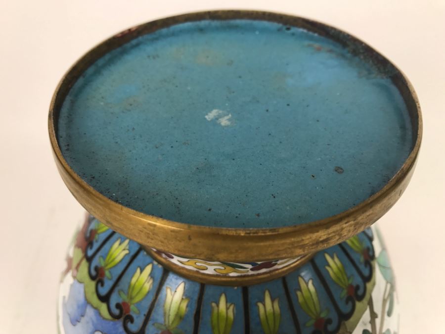 Large Vintage Chinese Cloisonne Vase With Wooden Stand [Photo 15]