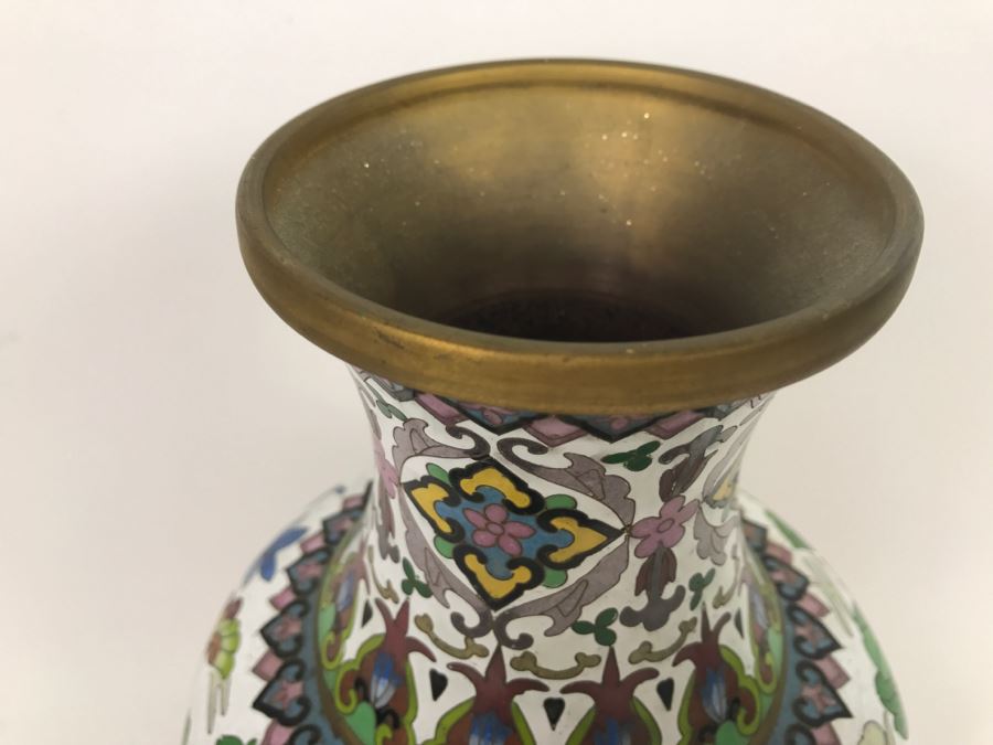 Large Vintage Chinese Cloisonne Vase With Wooden Stand [Photo 14]