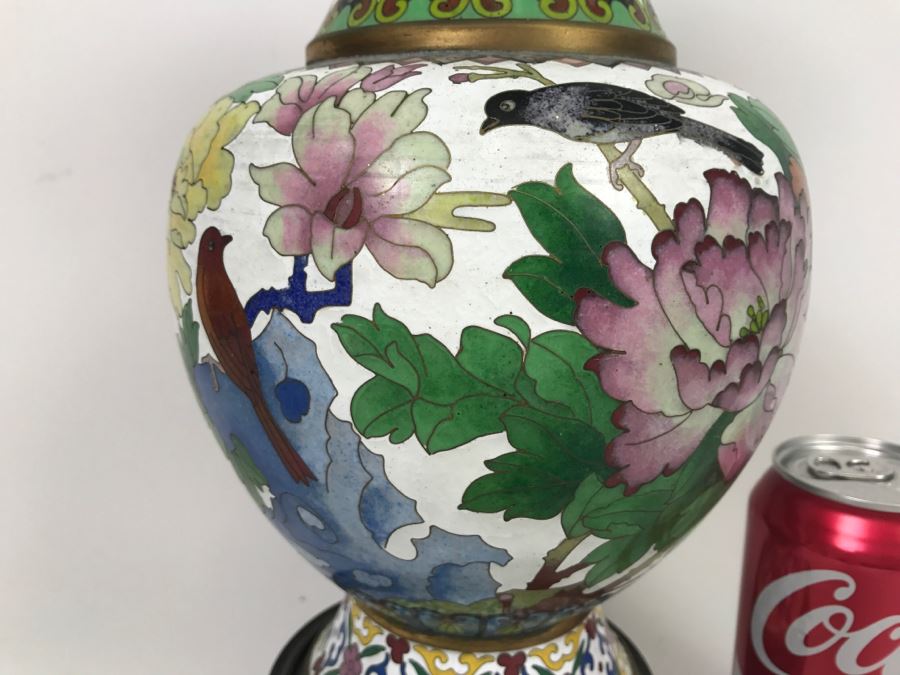 Large Vintage Chinese Cloisonne Vase With Wooden Stand [Photo 3]