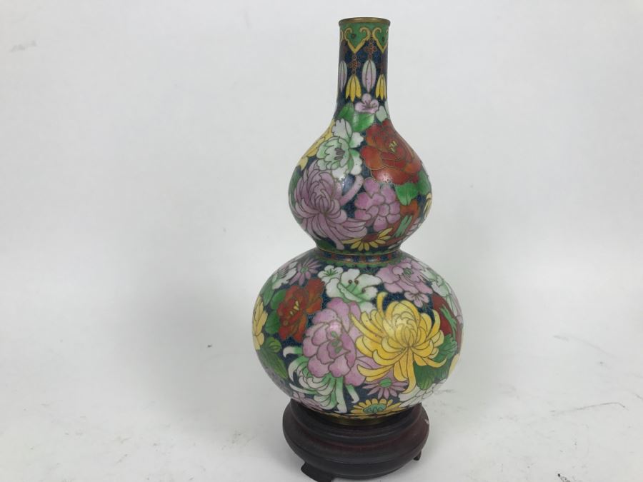 Vintage Chinese Cloisonne Vase With Wooden Stand [Photo 11]